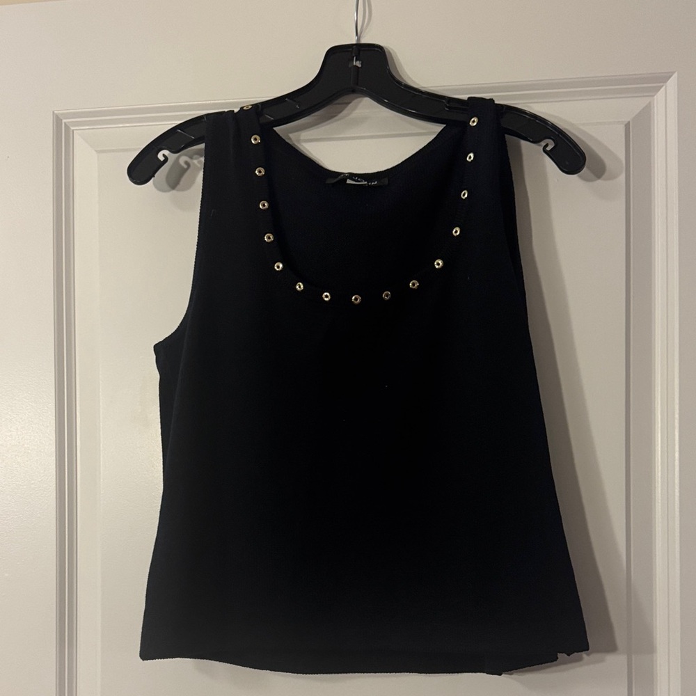 St. John Black Tank Top with Silver Studs
